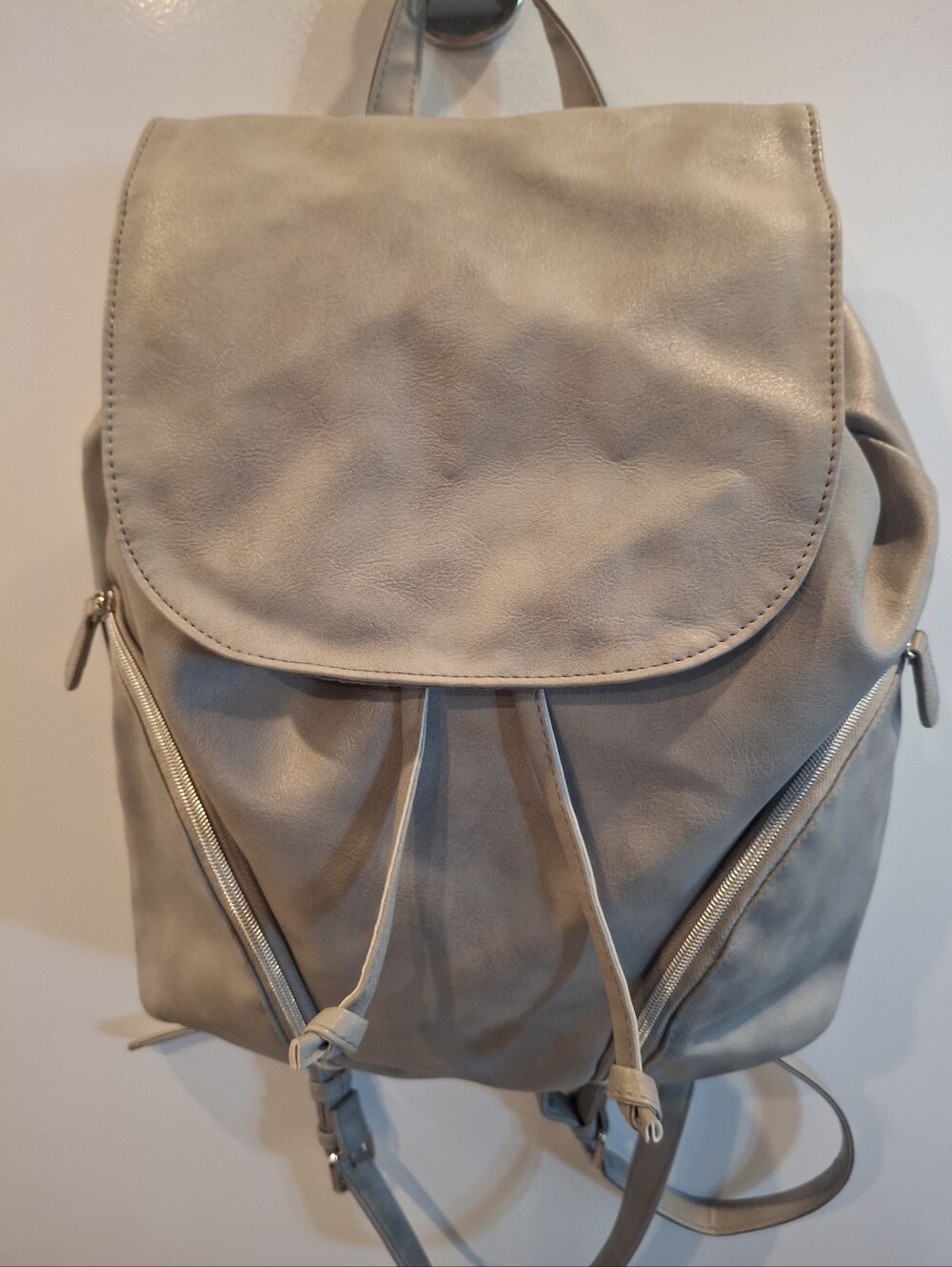 Women’s Gray Faux-Leather Backpack - Stylish Everyday Bag